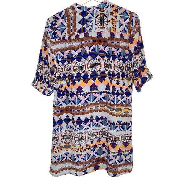 Tucker Geometric Southwestern 100% Silk Short Sleeve Mini Dress Multi Women's M - Picture 9 of 11